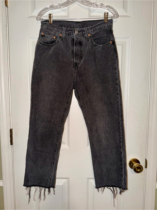 Levi's Pants - Levi's Black Cropped Straight-Leg Jeans with Frayed Hem